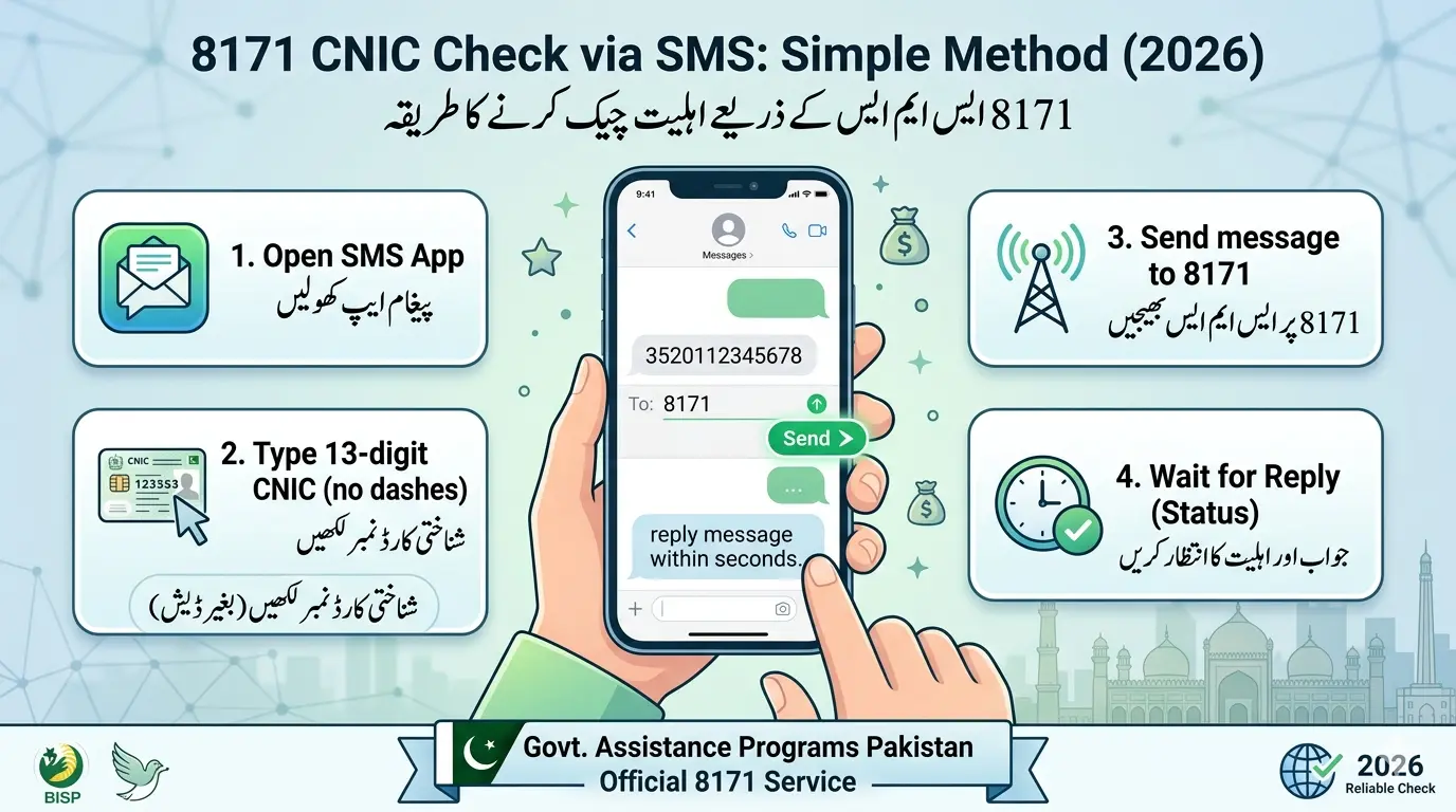 BISP 8171 CNIC check via SMS method step by step guide