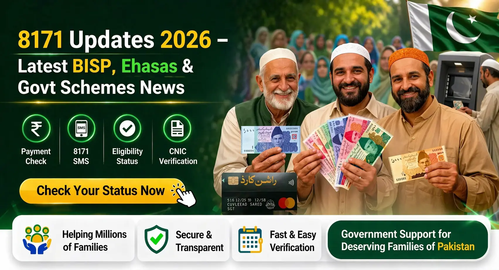 8171 updates 2026 BISP Ehsaas and government schemes Pakistan payment check CNIC verification banner